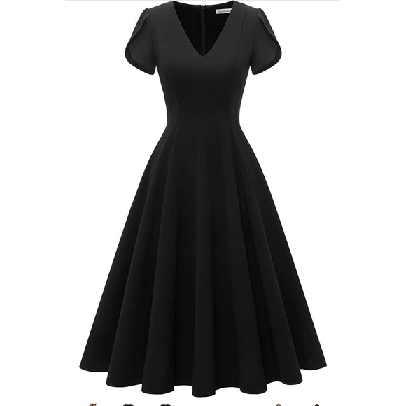 Gardenwed Women’s Sz Small Black V-Neck Short Sleeve A-Line Dress Knee Length - Picture 3 of 10